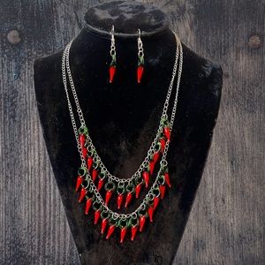 Chili Pepper Necklace & Earrings Set NEW with Tags